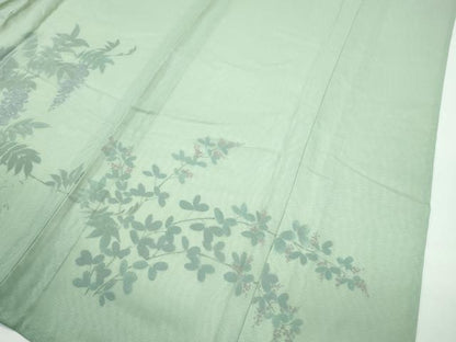 平和屋着物▽極上 訪問着 無双 紗袷 紗×絽 手描き 藤花房 暈し染め 柳茶色地 逸品 CZAA3575s5