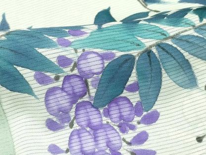 平和屋着物▽極上 訪問着 無双 紗袷 紗×絽 手描き 藤花房 暈し染め 柳茶色地 逸品 CZAA3575s5