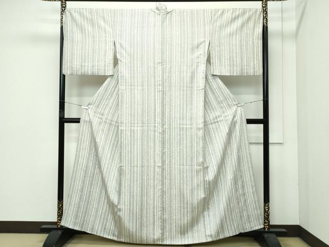 平和屋着物■極上　石川県指定無形文化財　牛首紬　白山工房　手織り　単衣　間道　利休白茶色地　逸品　CZAA3577s5
