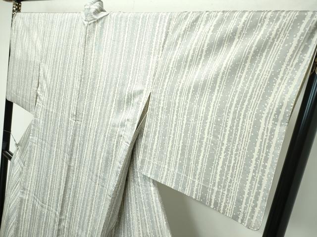 平和屋着物■極上　石川県指定無形文化財　牛首紬　白山工房　手織り　単衣　間道　利休白茶色地　逸品　CZAA3577s5