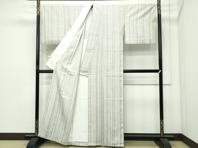 平和屋着物■極上　石川県指定無形文化財　牛首紬　白山工房　手織り　単衣　間道　利休白茶色地　逸品　CZAA3577s5