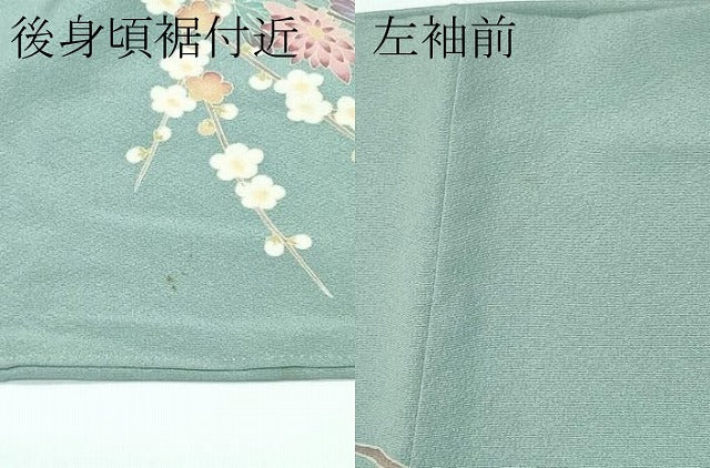 平和屋着物■極上　訪問着　友禅　作家物　枝花紋　山葵色地　逸品　CZAA3578s5