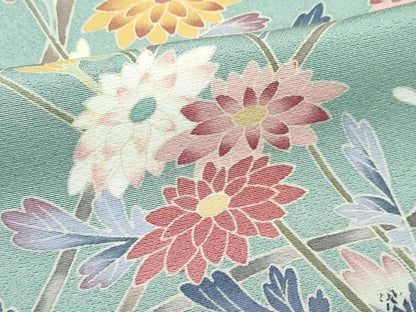 平和屋着物■極上　訪問着　友禅　作家物　枝花紋　山葵色地　逸品　CZAA3578s5