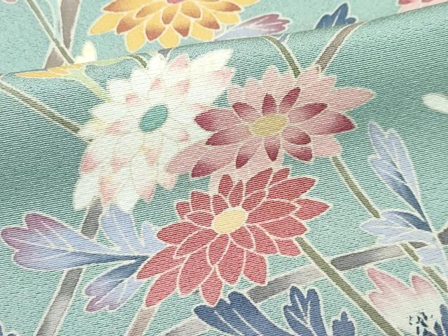 平和屋着物■極上　訪問着　友禅　作家物　枝花紋　山葵色地　逸品　CZAA3578s5