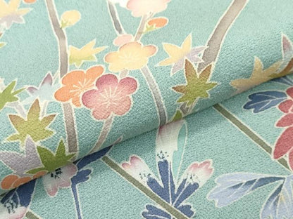 平和屋着物■極上　訪問着　友禅　作家物　枝花紋　山葵色地　逸品　CZAA3578s5