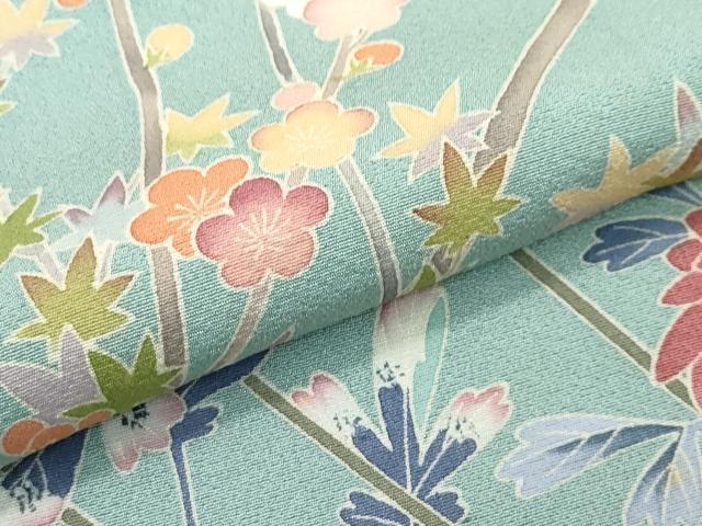 平和屋着物■極上　訪問着　友禅　作家物　枝花紋　山葵色地　逸品　CZAA3578s5