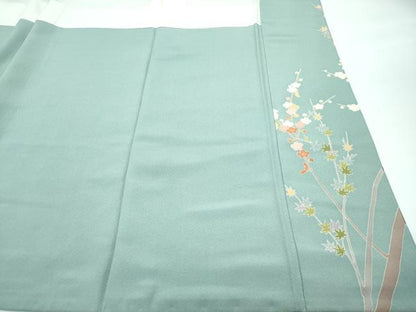 平和屋着物■極上　訪問着　友禅　作家物　枝花紋　山葵色地　逸品　CZAA3578s5