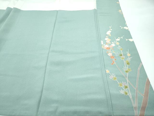 平和屋着物■極上　訪問着　友禅　作家物　枝花紋　山葵色地　逸品　CZAA3578s5