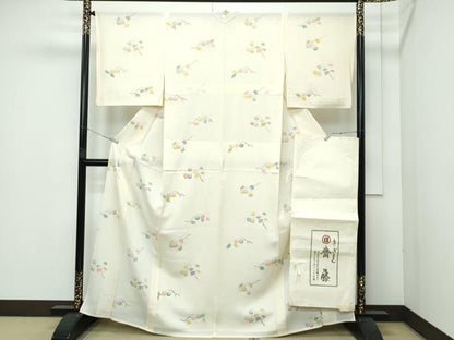 平和屋本店■極上　夏物　京都祇園の老舗　ぎをん齋藤　小紋　絽　成り物　銀彩　砥粉色地　たとう紙付き　逸品　CZAA3585s5