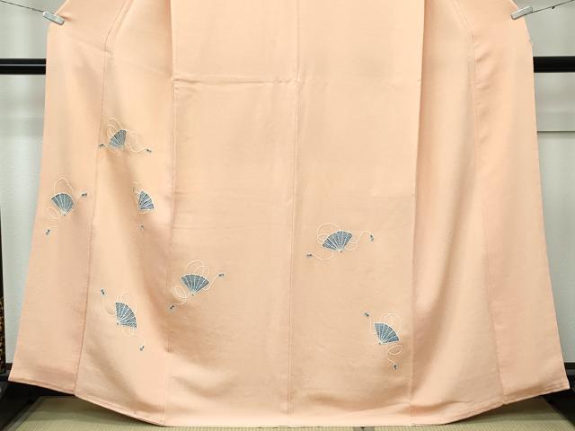 平和屋本店■極上 京都祇園の老舗 ぎをん齋藤 訪問着 中国三大刺繍 相良刺繍 檜扇文 鬼しぼ縮緬 洒落柿色地 たとう紙付き 逸品 CZAA3586s5