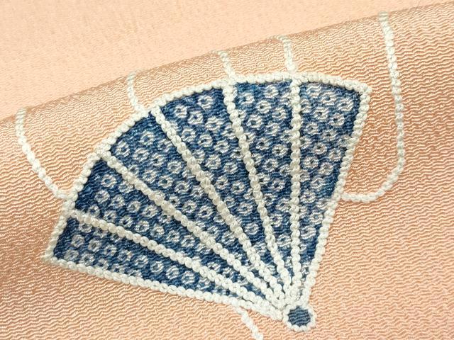 平和屋本店■極上 京都祇園の老舗 ぎをん齋藤 訪問着 中国三大刺繍 相良刺繍 檜扇文 鬼しぼ縮緬 洒落柿色地 たとう紙付き 逸品 CZAA3586s5