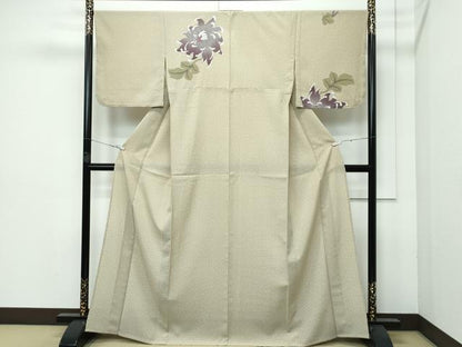 平和屋着物＊極上 夏物 撫松庵 訪問着 セオアルファ 草花文 利休茶色地 洗える着物 逸品 CZAA3588s5