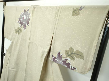 平和屋着物＊極上 夏物 撫松庵 訪問着 セオアルファ 草花文 利休茶色地 洗える着物 逸品 CZAA3588s5
