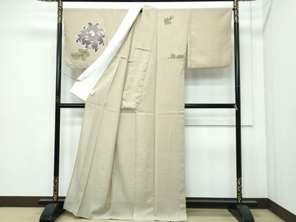 平和屋着物＊極上 夏物 撫松庵 訪問着 セオアルファ 草花文 利休茶色地 洗える着物 逸品 CZAA3588s5