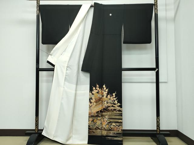 平和屋着物●極上　金彩友禅　卓越技能者・名工・和田光正　黒留袖　草花風景文　金彩　逸品　CZAA3589s5