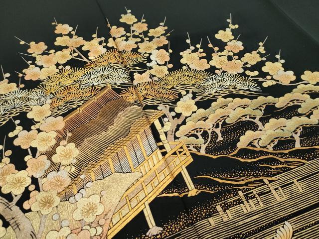 平和屋着物●極上　金彩友禅　卓越技能者・名工・和田光正　黒留袖　草花風景文　金彩　逸品　CZAA3589s5