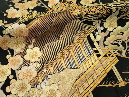 平和屋着物●極上　金彩友禅　卓越技能者・名工・和田光正　黒留袖　草花風景文　金彩　逸品　CZAA3589s5