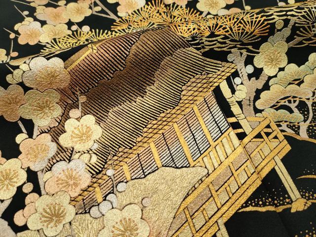 平和屋着物●極上　金彩友禅　卓越技能者・名工・和田光正　黒留袖　草花風景文　金彩　逸品　CZAA3589s5
