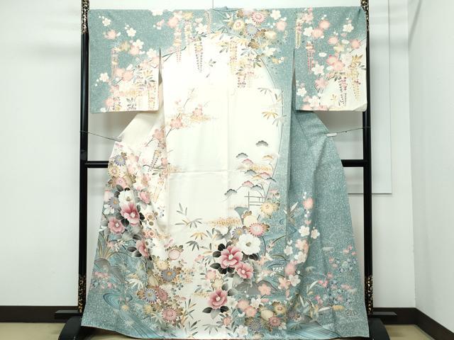 平和屋着物●極上　訪問着　流水草花文　暈し染め　金彩　逸品　CZAA3590s5