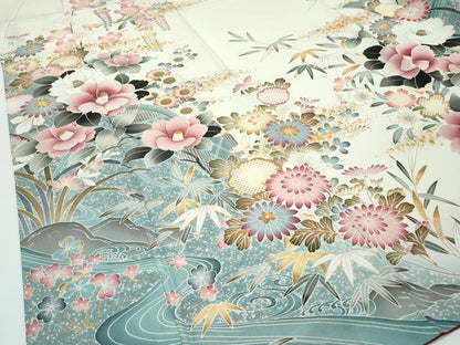平和屋着物●極上　訪問着　流水草花文　暈し染め　金彩　逸品　CZAA3590s5