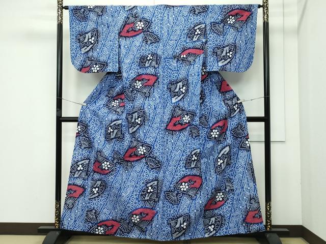 平和屋着物∴極上 夏物 浴衣 有松鳴海絞り 扇面花文 綿 逸品 CZAA3595s5