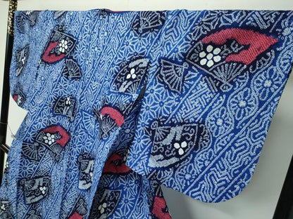 平和屋着物∴極上 夏物 浴衣 有松鳴海絞り 扇面花文 綿 逸品 CZAA3595s5