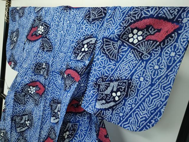 平和屋着物∴極上 夏物 浴衣 有松鳴海絞り 扇面花文 綿 逸品 CZAA3595s5