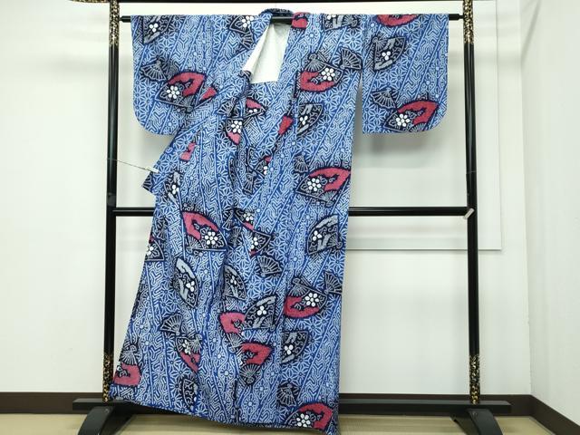 平和屋着物∴極上 夏物 浴衣 有松鳴海絞り 扇面花文 綿 逸品 CZAA3595s5