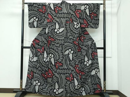 平和屋着物∴極上 夏物 浴衣 有松鳴海絞り 舞蝶文 黒地 綿 逸品 未使用 CZAA3598s5