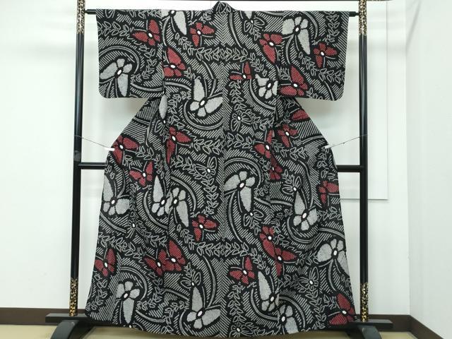 平和屋着物∴極上 夏物 浴衣 有松鳴海絞り 舞蝶文 黒地 綿 逸品 未使用 CZAA3598s5
