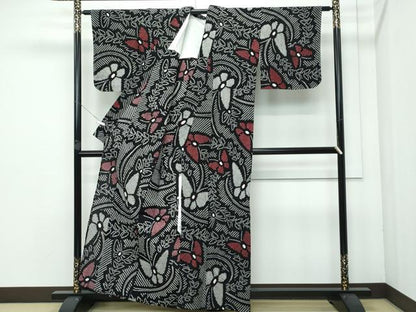 平和屋着物∴極上 夏物 浴衣 有松鳴海絞り 舞蝶文 黒地 綿 逸品 未使用 CZAA3598s5