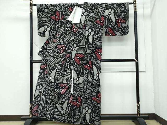 平和屋着物∴極上 夏物 浴衣 有松鳴海絞り 舞蝶文 黒地 綿 逸品 未使用 CZAA3598s5