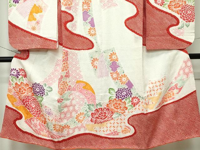 平和屋着物■極上　七五三　女の子　7歳　祝着　総絞り　束ね熨斗草花文　逸品　CZAA3606s5