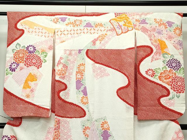 平和屋着物■極上　七五三　女の子　7歳　祝着　総絞り　束ね熨斗草花文　逸品　CZAA3606s5