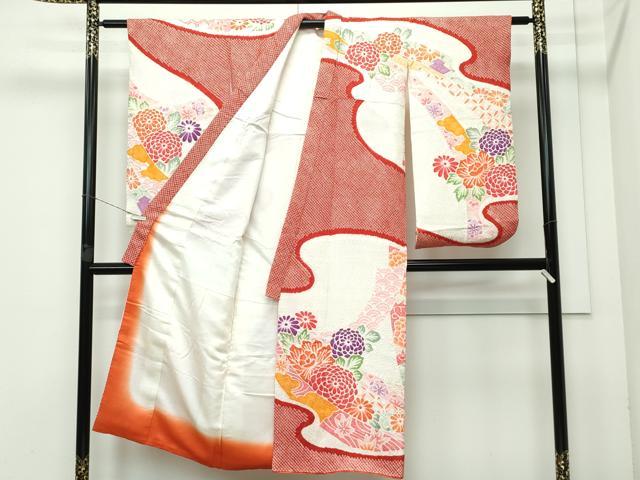 平和屋着物■極上　七五三　女の子　7歳　祝着　総絞り　束ね熨斗草花文　逸品　CZAA3606s5