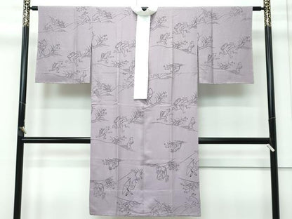 平和屋着物●上質な長襦袢　無双仕立て　鳥獣戯画　江戸鼠色地　逸品　未使用　CZAA3607s5