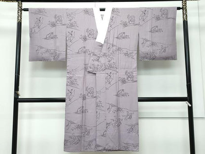 平和屋着物●上質な長襦袢　無双仕立て　鳥獣戯画　江戸鼠色地　逸品　未使用　CZAA3607s5