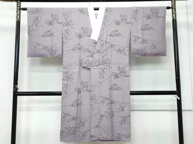 平和屋着物●上質な長襦袢　無双仕立て　鳥獣戯画　江戸鼠色地　逸品　未使用　CZAA3607s5