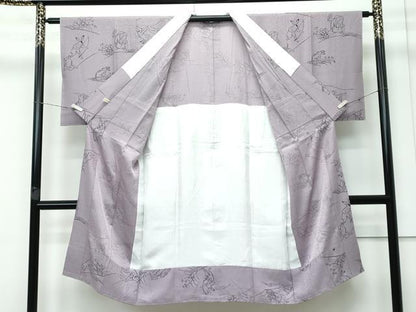 平和屋着物●上質な長襦袢　無双仕立て　鳥獣戯画　江戸鼠色地　逸品　未使用　CZAA3607s5