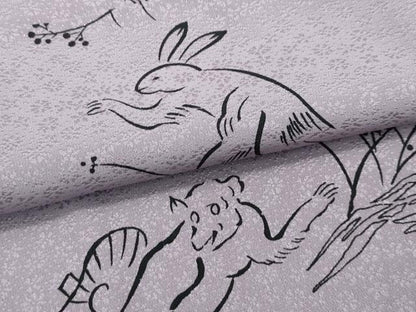 平和屋着物●上質な長襦袢　無双仕立て　鳥獣戯画　江戸鼠色地　逸品　未使用　CZAA3607s5