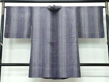 平和屋着物▽極上 本場奄美大島本泥染 赤塚次男 道中着 スリーシーズン 春夏秋 塵除け ロング丈 縞 証紙付き 逸品 CZAA3608s5