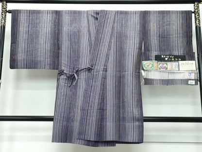 平和屋着物▽極上 本場奄美大島本泥染 赤塚次男 道中着 スリーシーズン 春夏秋 塵除け ロング丈 縞 証紙付き 逸品 CZAA3608s5