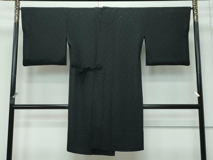 平和屋着物▽極上 道中着 ロング丈 スリーシーズン 春夏秋 塵除け 花紋紗 黒地 逸品 CZAA3609s5