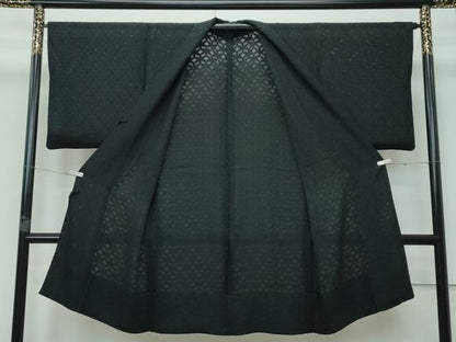 平和屋着物▽極上 道中着 ロング丈 スリーシーズン 春夏秋 塵除け 花紋紗 黒地 逸品 CZAA3609s5