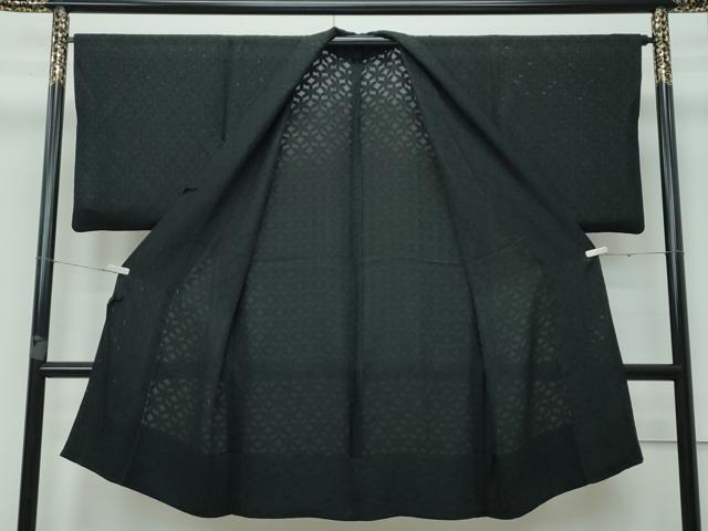 平和屋着物▽極上 道中着 ロング丈 スリーシーズン 春夏秋 塵除け 花紋紗 黒地 逸品 CZAA3609s5