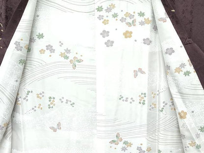 平和屋着物■極上　道行コート　ロング丈　舞花弁　黒鳶色地　ほていや扱い　逸品　CZAA3610s5