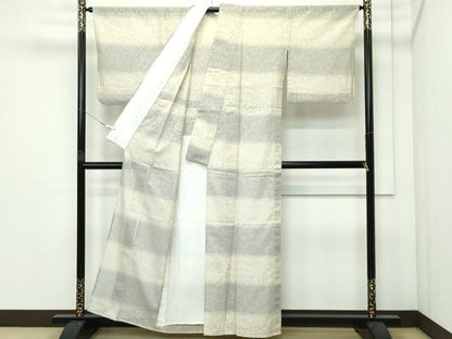 平和屋着物＊極上　夏物　小紋　花唐草紋紗　横段文　逸品　CZAA5777s6