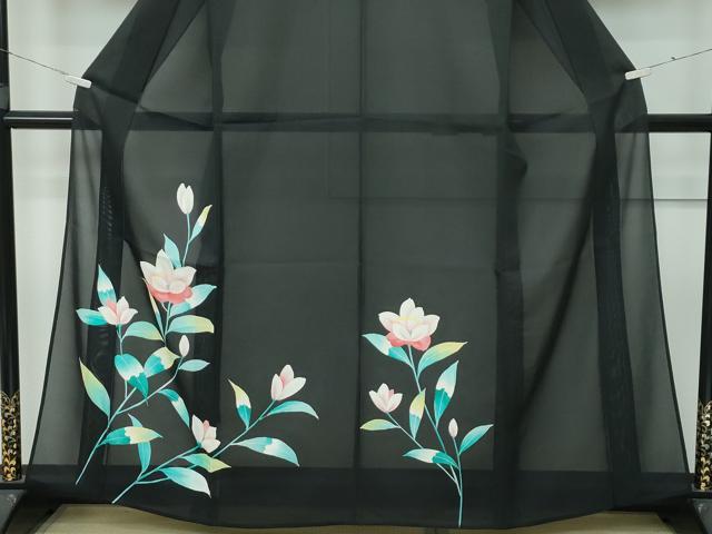 平和屋着物■極上　夏物　訪問着　絽　草花文　黒地　逸品　未使用　CZAA3638s5