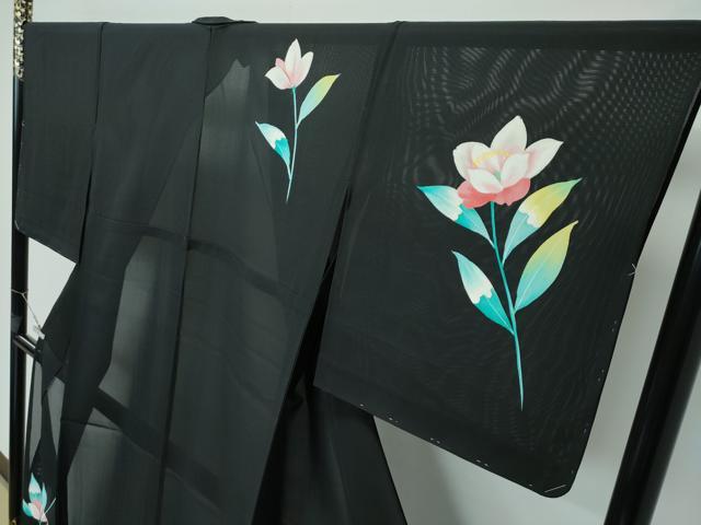 平和屋着物■極上　夏物　訪問着　絽　草花文　黒地　逸品　未使用　CZAA3638s5