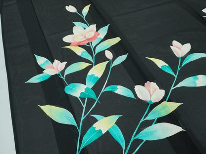 平和屋着物■極上　夏物　訪問着　絽　草花文　黒地　逸品　未使用　CZAA3638s5